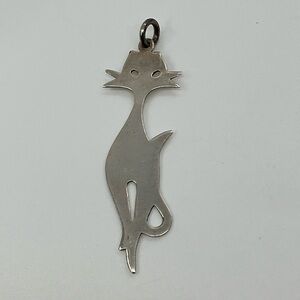 Vtg 925 Sterling Silver Long Kitty Cat Silhouette Charm / Pendant